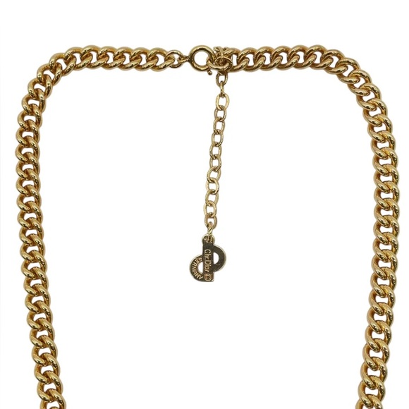 Vintage Christian Dior Gold Chain Pavé Link Necklace CD Charm - Picture 4 of 6